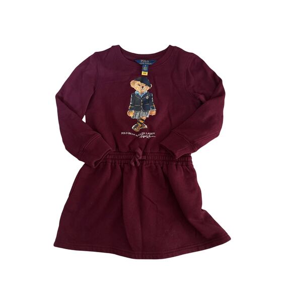 Polo Ralph Lauren Kids Polo Bear Burgundy Sweater Dress Sz 5 - Picture 1 of 4